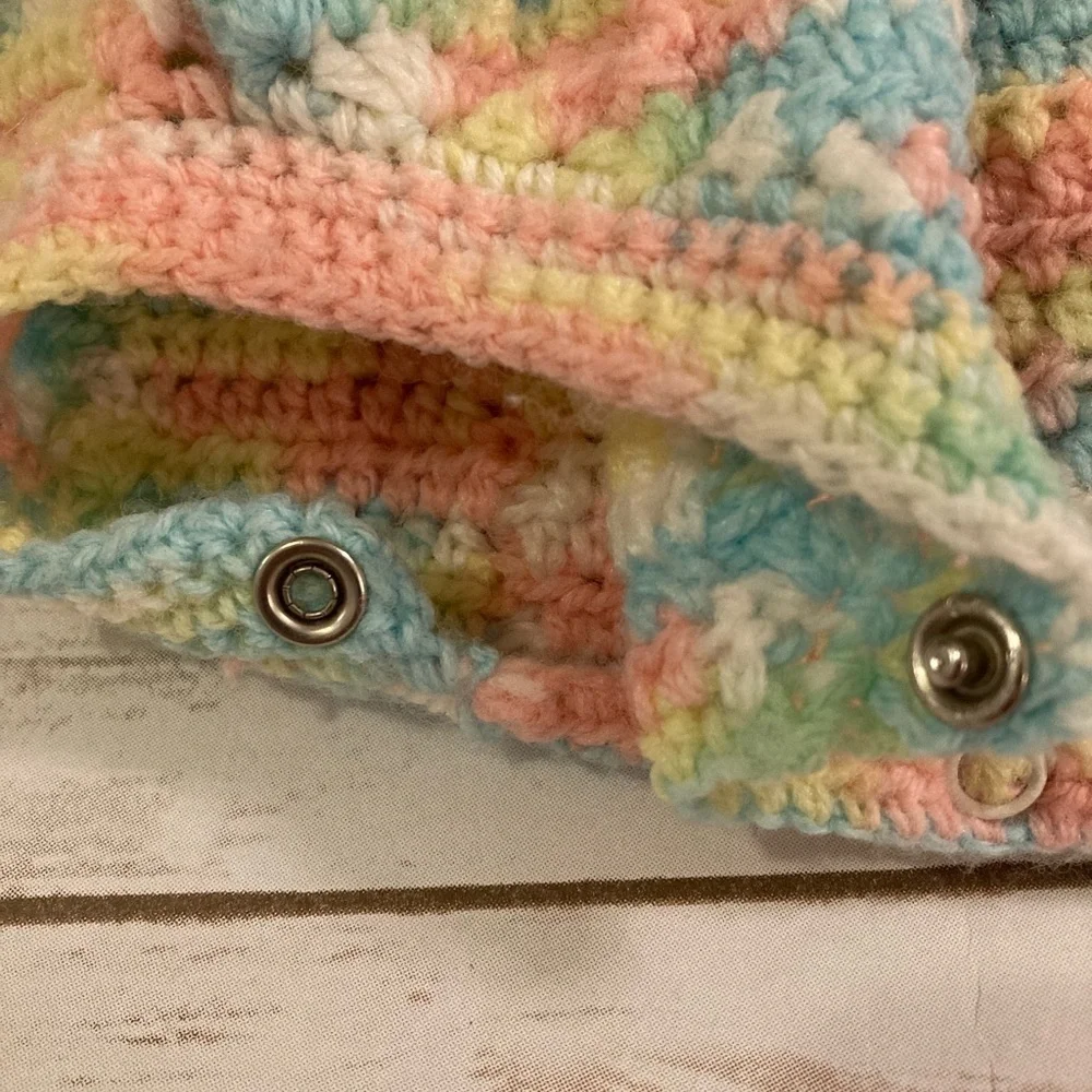 Vintage Handmade Crotchet Baby Pastel Rainbow Onesie 3-6 Months